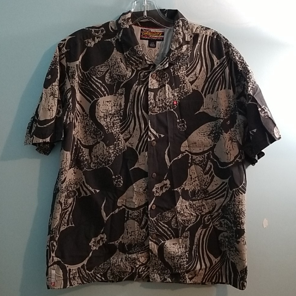 Quicksilver Hawaiian Boardriding floral print button up shirt large